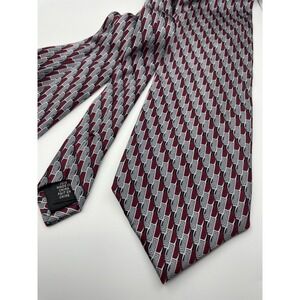 Van Heusen Mens Burgundy Grey Geometric Silk Necktie Stain Resistant Fabric Tie